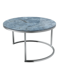 Couchtisch Dolce Vita Ø75 x 43 cm, Platte Marmoroptik Onyx Blau, Gestell Edelstahl gebürstet, Schrägansicht