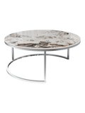 Couchtisch Dolce Vita Ø90 x 38 cm, Platte Marmoroptik Calcatta, Gestell Edelstahl gebürstet, Schrägansicht