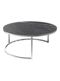 Couchtisch Dolce Vita Ø90 x 38 cm, Platte Marmoroptik Marquina, Gestell Edelstahl gebürstet, Schrägansicht