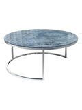 Couchtisch Dolce Vita Ø90 x 38 cm, Platte Marmoroptik Onyx Blau, Gestell Edelstahl gebürstet, Schrägansicht