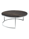 Couchtisch Dolce Vita Ø90 x 38 cm, Platte Rostbraun, Gestell Edelstahl gebürstet, Schrägansicht