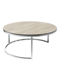 Couchtisch Dolce Vita Ø90 x 38 cm, Platte Travertin, Gestell Edelstahl gebürstet, Schrägansicht