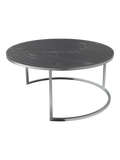 Couchtisch Dolce Vita Ø90 x 43 cm, Platte Marmoroptik Marquina, Gestell Edelstahl gebürstet, Schrägansicht