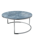 Couchtisch Dolce Vita Ø90 x 43 cm, Platte Marmoroptik Onyx Blau, Gestell Edelstahl gebürstet, Schrägansicht
