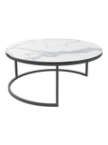 Couchtisch Dolce Vita Ø90 x 38 cm, Platte Marmoroptik matt, Gestell Stahl schwarz, Schrägansicht