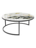 Couchtisch Dolce Vita Ø90 x 38 cm, Platte Marmoroptik Doro, Gestell Stahl schwarz, Schrägansicht