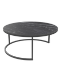 Couchtisch Dolce Vita Ø90 x 38 cm, Platte Marmoroptik Marquina, Gestell Stahl schwarz, Schrägansicht