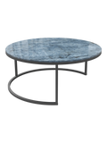 Couchtisch Dolce Vita Ø90 x 38 cm, Platte Marmoroptik Onyx Blau, Gestell Stahl schwarz, Schrägansicht