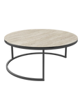 Couchtisch Dolce Vita Ø90 x 38 cm, Platte Travertin, Gestell Stahl schwarz, Schrägansicht