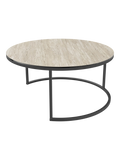 Couchtisch Dolce Vita Ø90 x 43 cm, Platte Travertin, Gestell Stahl schwarz, Schrägansicht