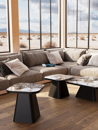 Couchtisch Petra, Platte Marmoroptik Marquina, Schrägansicht
