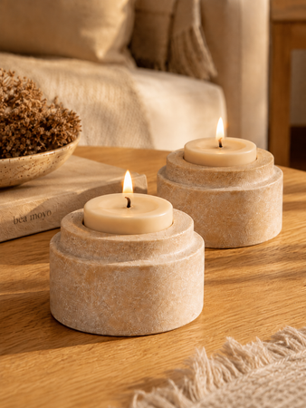 Teelichthalter-Set Travertin, natur Kerzenhalter Living Nordic