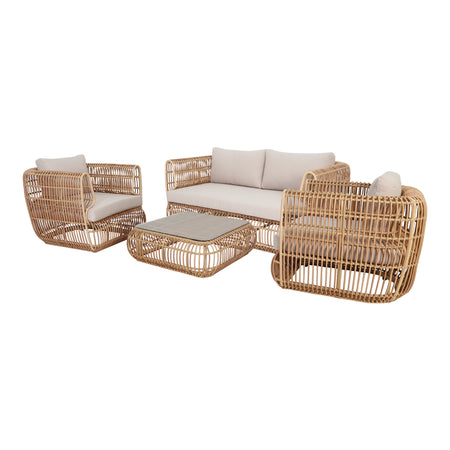 Outdoor Loungeset | Outdoor Loungeset Club 7, Polyrattan - natur, beige (4-teilig) -  von LIVING online kaufen bei LIVINGforme.