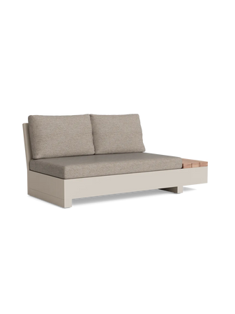 Edge Lounge Open Bench Left with Table – Material Options: Robust Teak, Beige