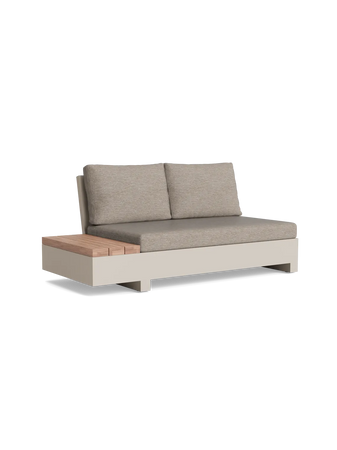 Edge Lounge Open Bench right with table – Material options: Robust Teak, Beige
