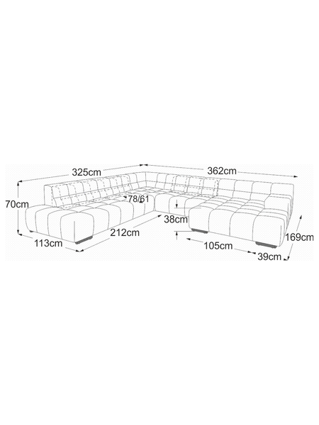 Ecksofa | Temple Sofa | "2HT links + Element 70 ohne Armteil + Ecke + Element 105 ohne Armteil + REC rechts" - von designwerk online kaufen bei LIVINGforme.