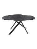 Esstisch Stromboli, Platte Marmoroptik Marquina, beim Ausziehen, die Platte schwenkt auf