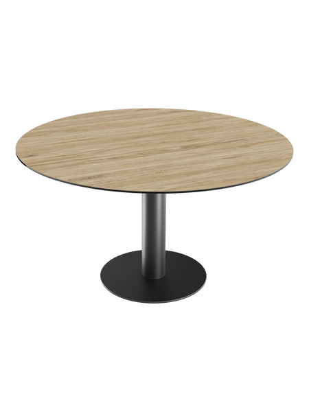 Esstisch New Luna 95/135 x 135 x H77/75 cm, Platte Eiche hell, Gestell schwarz, geschlossen, rund