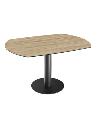 Esstisch New Luna 100/150 x 150 x H77/75 cm, Platte Zementgrau, Gestell Edelstahl gebürstet, ausgezogen, oval