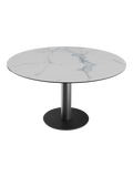 Esstisch New Luna 95/135 x 135 x H77/75 cm, Platte Marmoroptik matt, Gestell schwarz, geschlossen, rund