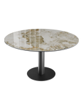 Esstisch New Luna 95/135 x 135 x H77/75 cm, Platte Marmoroptik Calcatta, Gestell schwarz, geschlossen, rund