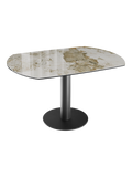 Esstisch New Luna 95/135 x 135 x H77/75 cm, Platte Marmoroptik Calcatta, Gestell schwarz, ausgezogen, oval