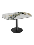 Esstisch New Luna 95/135 x 135 x H77/75 cm, Platte Marmoroptik Doro, Gestell schwarz, ausgezogen, oval