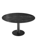 Esstisch New Luna 95/135 x 135 x H77/75 cm, Platte Marmoroptik Marquina, Gestell schwarz, geschlossen, rund