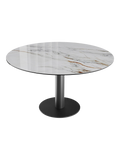 Esstisch New Luna 95/135 x 135 x H77/75 cm, Platte Marmoroptik Fiorentino, Gestell schwarz, geschlossen, rund