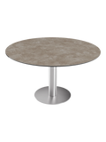 Esstisch New Luna 95/135 x 135 x H77/75 cm, Platte Zementgrau, Gestell Edelstahl gebürstet, geschlossen, rund