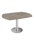 Esstisch New Luna 95/135 x 135 x H77/75 cm, Platte Zementgrau, Gestell Edelstahl gebürstet, ausgezogen, oval