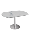 Esstisch New Luna 95/135 x 135 x H77/75 cm, Platte Marmoroptik matt, Gestell Edelstahl gebürstet, ausgezogen, oval
