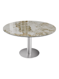 Esstisch New Luna 95/135 x 135 x H77/75 cm, Platte Marmoroptik Calcatta, Gestell Edelstahl gebürstet, geschlossen, rund