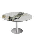 Esstisch New Luna 95/135 x 135 x H77/75 cm, Platte Marmoroptik Doro, Gestell Edelstahl gebürstet, geschlossen, rund