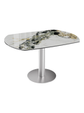 Esstisch New Luna 95/135 x 135 x H77/75 cm, Platte Marmoroptik Doro, Gestell Edelstahl gebürstet, ausgezogen, oval
