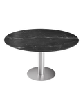 Esstisch New Luna 95/135 x 135 x H77/75 cm, Platte Marmoroptik Marquina, Gestell Edelstahl gebürstet, geschlossen, rund