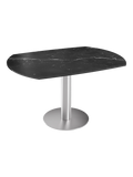 Esstisch New Luna 95/135 x 135 x H77/75 cm, Platte Marmoroptik Marquina, Gestell Edelstahl gebürstet, ausgezogen, oval