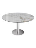 Esstisch New Luna 95/135 x 135 x H77/75 cm, Platte Marmoroptik Fiorentino, Gestell Edelstahl gebürstet, geschlossen, rund