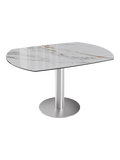 Esstisch New Luna 95/135 x 135 x H77/75 cm, Platte Marmoroptik Fiorentino, Gestell Edelstahl gebürstet, ausgezogen, oval