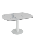 Esstisch New Luna 95/135 x 135 x H77/75 cm, Platte Marmoroptik matt, Gestell weiß, ausgezogen, oval