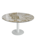 Esstisch New Luna 95/135 x 135 x H77/75 cm, Platte Marmoroptik Calcatta, Gestell weiß, geschlossen, rund