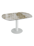 Esstisch New Luna 95/135 x 135 x H77/75 cm, Platte Marmoroptik Calcatta, Gestell weiß, ausgezogen, oval