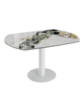 Esstisch New Luna 95/135 x 135 x H77/75 cm, Platte Marmoroptik Doro, Gestell weiß, ausgezogen, oval