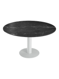Esstisch New Luna 95/135 x 135 x H77/75 cm, Platte Marmoroptik Marquina, Gestell weiß, geschlossen, rund