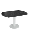 Esstisch New Luna 95/135 x 135 x H77/75 cm, Platte Marmoroptik Marquina, Gestell weiß, ausgezogen, oval