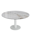 Esstisch New Luna 95/135 x 135 x H77/75 cm, Platte Marmoroptik Fiorentino, Gestell weiß, geschlossen, rund