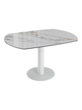 Esstisch New Luna 95/135 x 135 x H77/75 cm, Platte Marmoroptik Fiorentino, Gestell weiß, ausgezogen, oval
