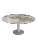 Esstisch New Luna 95/135 x 135 x H77/75 cm, Platte Marmoroptik Calcatta, Gestell grau, geschlossen, rund