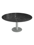 Esstisch New Luna 95/135 x 135 x H77/75 cm, Platte Marmoroptik Marquina, Gestell grau, geschlossen, rund