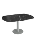 Esstisch New Luna 95/135 x 135 x H77/75 cm, Platte Marmoroptik Marquina, Gestell grau, ausgezogen, oval
